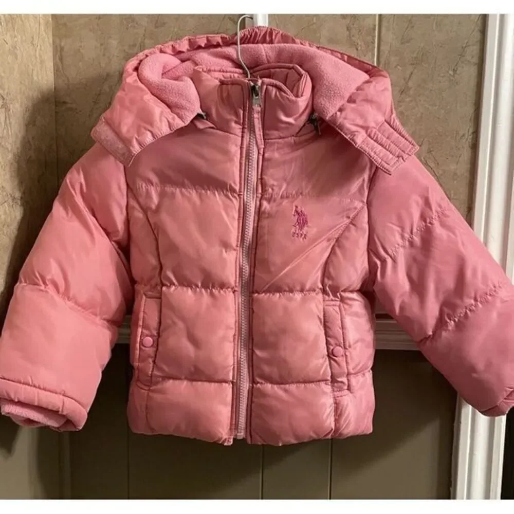 US Polo Assn. Pink‎ Girls Jacket Detachable Hood Size 4 T